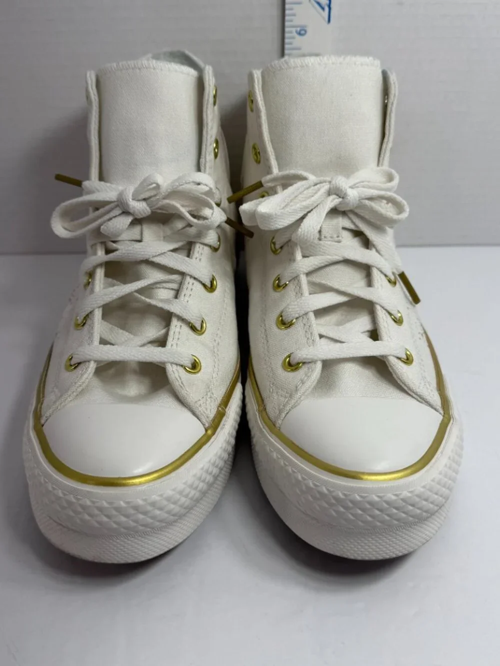 Converse Chuck Taylor All Star Eva Lift Kids Size 6 White Gold Metallic A12877C